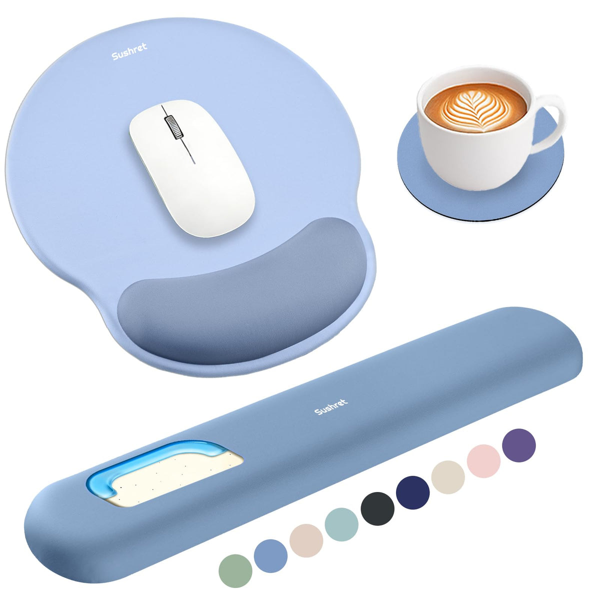 Sushret Mouse Pad and Keyboard Wrist Rest, 3-in-1 Gel Memory Foam Ergonomic Mouse Pad with Wrist Rest Set,Gaming Mousepad Arm Cushion Support for Computer Office Desk Accessories Cute Setup,Sage Green