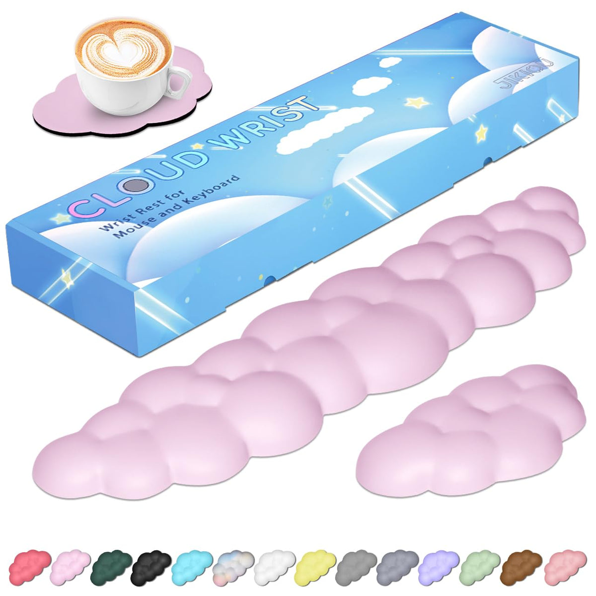 JIKIOU Upgrade Leather Cloud Wrist Rest for Keyboard and Mouse & Cup Pad