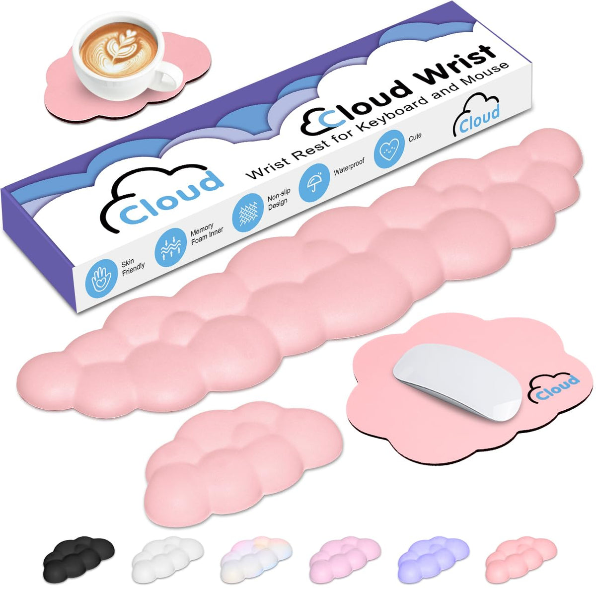 4 in 1 Ergonomic Leather Cloud Wrist Rest Keyboard and Mouse Pad & Coaster
