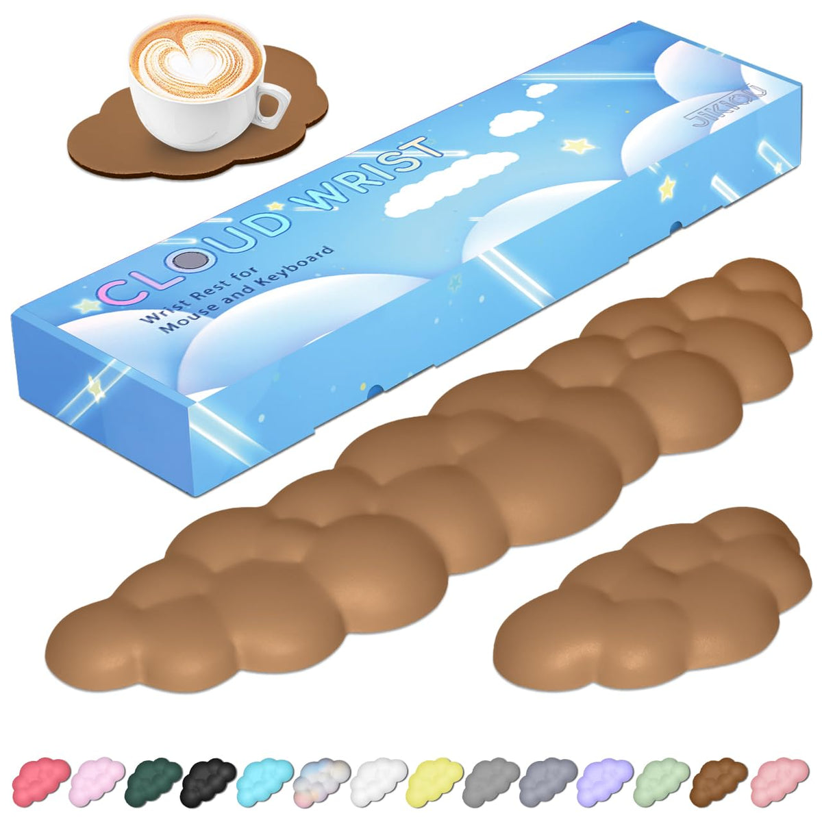 JIKIOU Upgrade Leather Cloud Wrist Rest for Keyboard and Mouse & Cup Pad