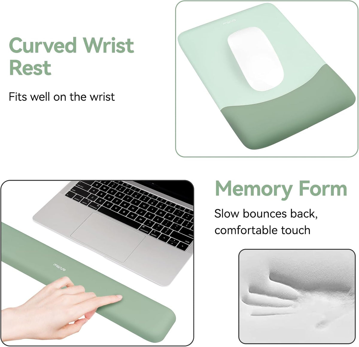 MOSISO Ergonomic Keyboard & Mouse Pad Wrist Rest Set, Antique Green