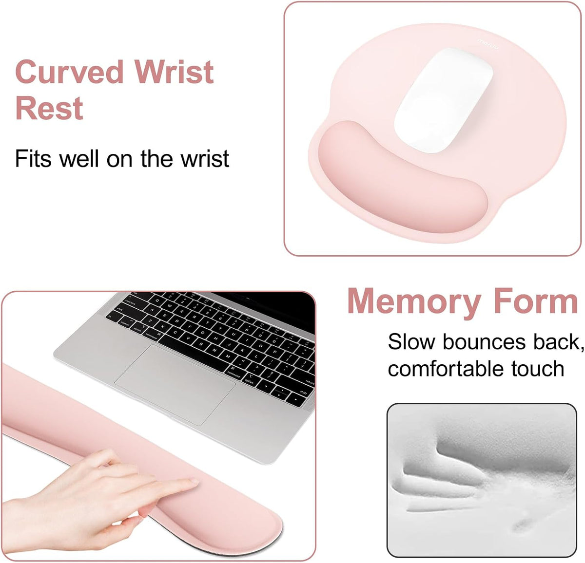 MOSISO Wrist Rest Support for Mouse Pad&Keyboard Set, Chalk Pink