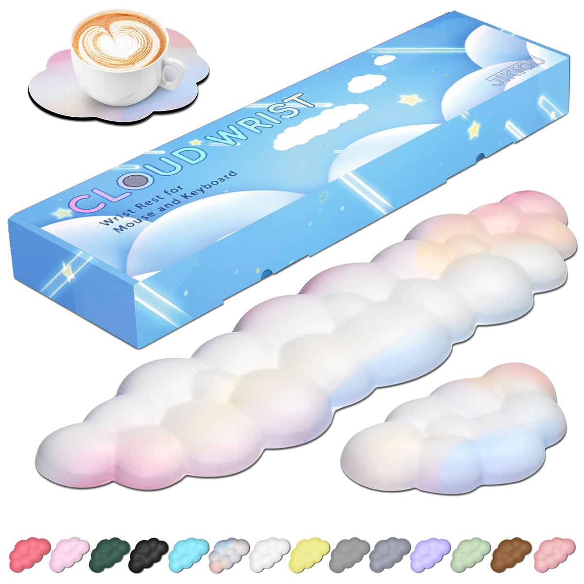 JIKIOU Upgrade Leather Cloud Wrist Rest for Keyboard and Mouse & Cup Pad