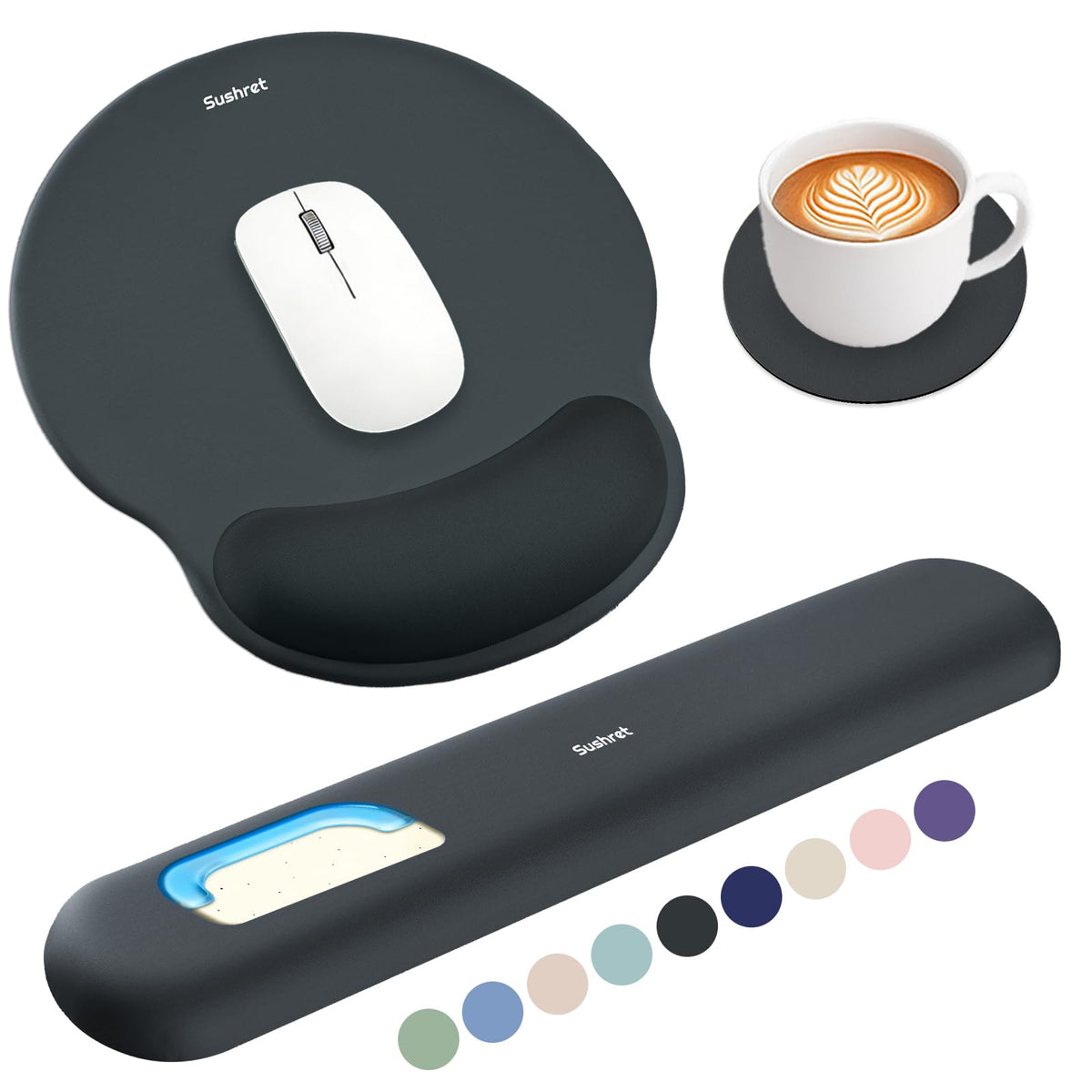 Sushret Mouse Pad and Keyboard Wrist Rest, 3-in-1 Gel Memory Foam Ergonomic Mouse Pad with Wrist Rest Set,Gaming Mousepad Arm Cushion Support for Computer Office Desk Accessories Cute Setup,Sage Green