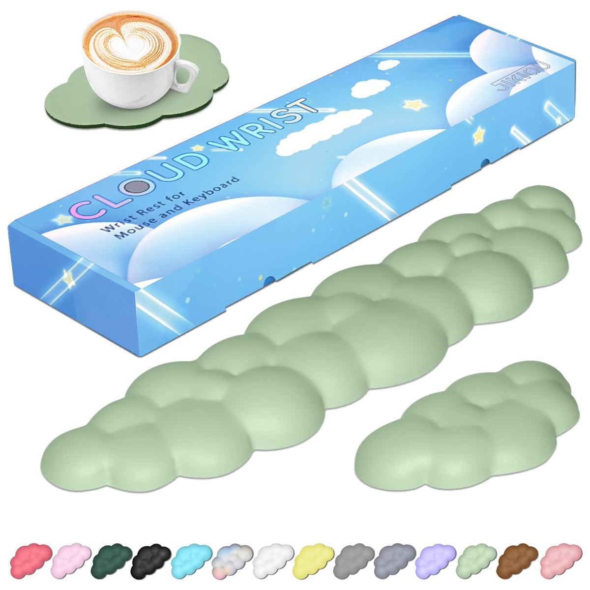 JIKIOU Upgrade Leather Cloud Wrist Rest for Keyboard and Mouse & Cup Pad