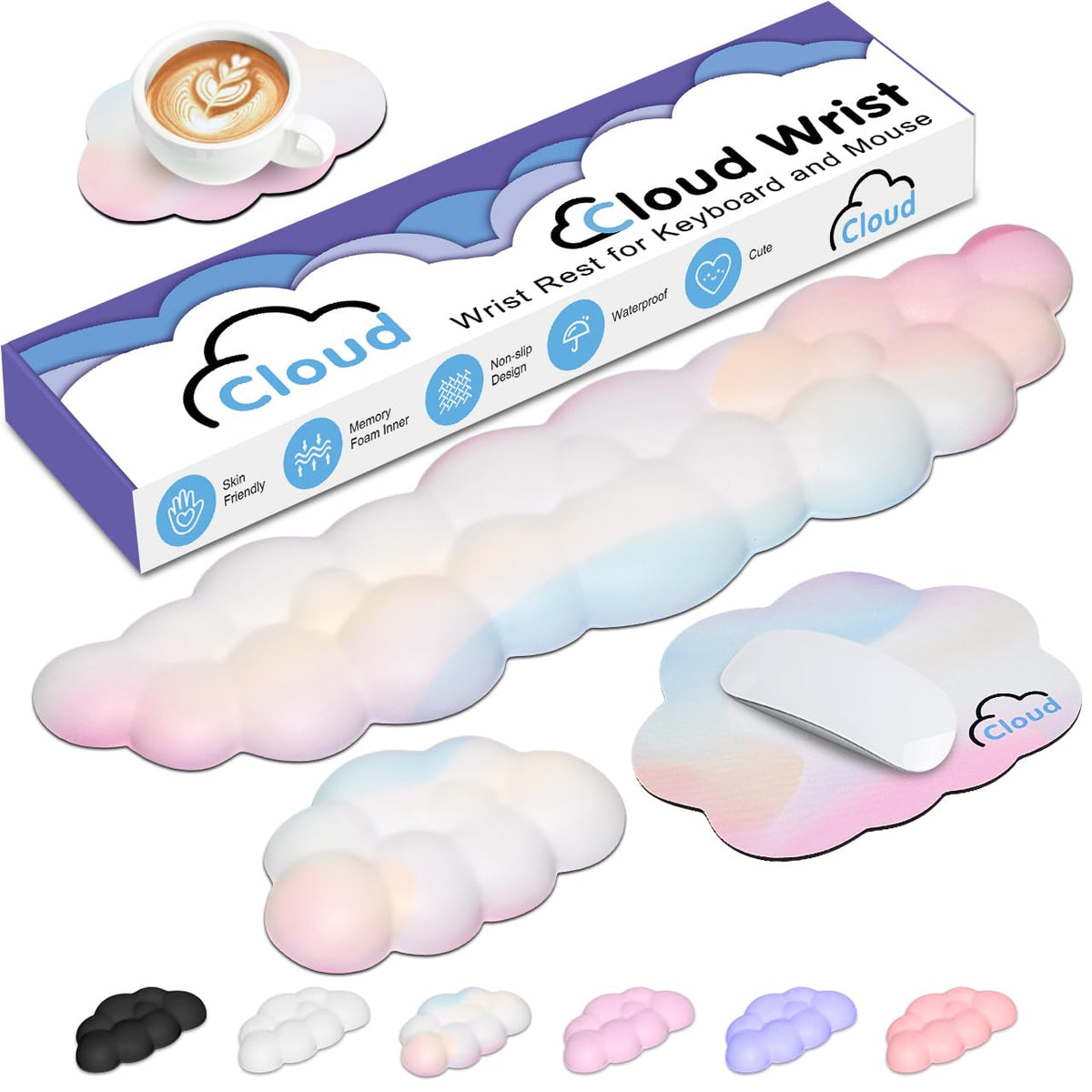 4 in 1 Ergonomic Leather Cloud Wrist Rest Keyboard and Mouse Pad & Coaster