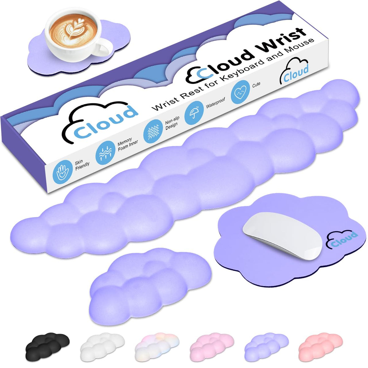 4 in 1 Ergonomic Leather Cloud Wrist Rest Keyboard and Mouse Pad & Coaster