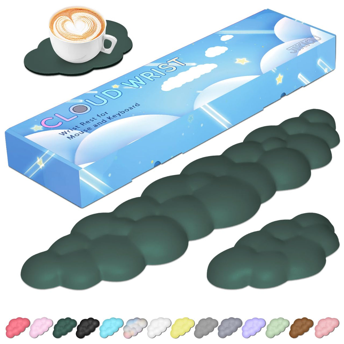 JIKIOU Upgrade Leather Cloud Wrist Rest for Keyboard and Mouse & Cup Pad