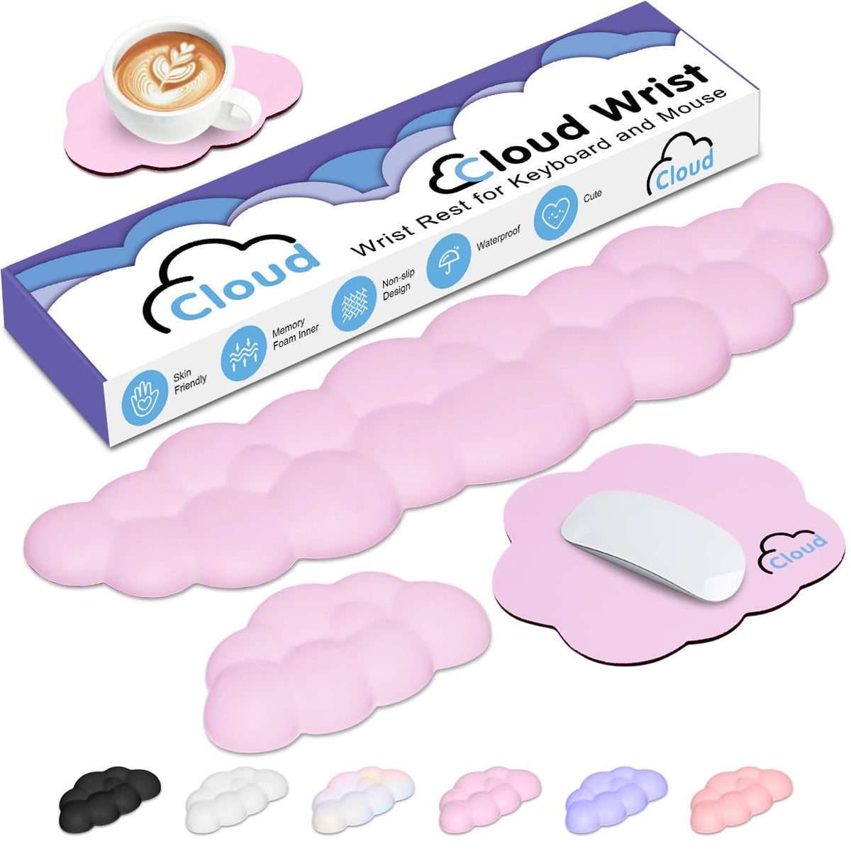 4 in 1 Ergonomic Leather Cloud Wrist Rest Keyboard and Mouse Pad & Coaster