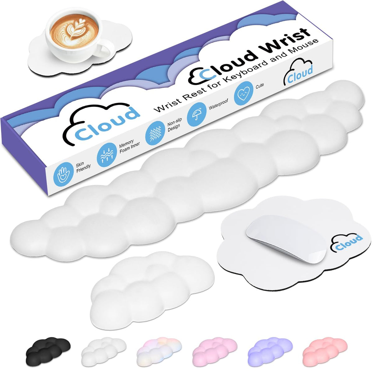 4 in 1 Ergonomic Leather Cloud Wrist Rest Keyboard and Mouse Pad & Coaster