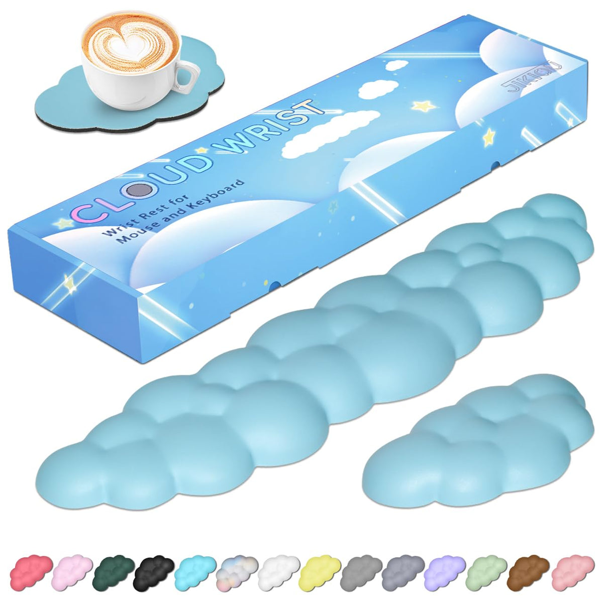 JIKIOU Upgrade Leather Cloud Wrist Rest for Keyboard and Mouse & Cup Pad