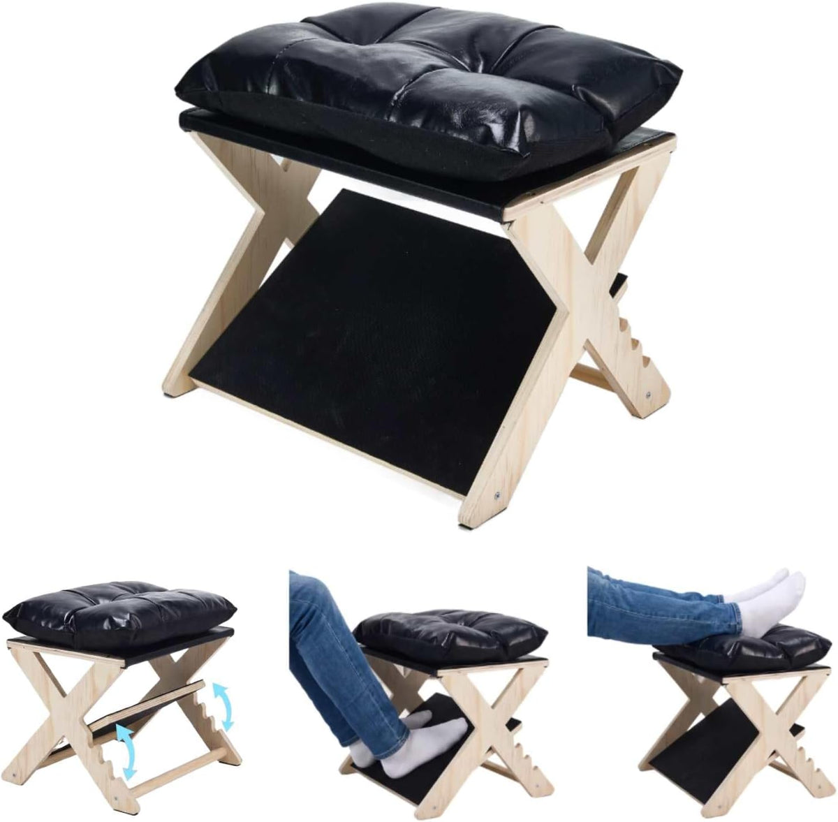 Under Desk Footrest Ergonomic Wooden Foot Stool Foot Rest with 3 Heights