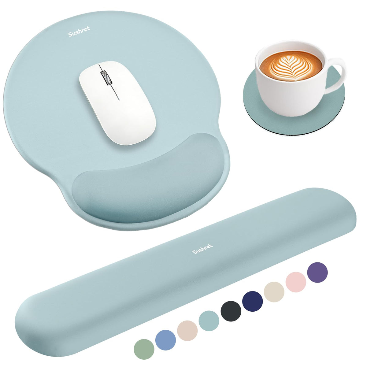 Sushret Mouse Pad and Keyboard Wrist Rest, 3-in-1 Gel Memory Foam Ergonomic Mouse Pad with Wrist Rest Set,Gaming Mousepad Arm Cushion Support for Computer Office Desk Accessories Cute Setup,Sage Green
