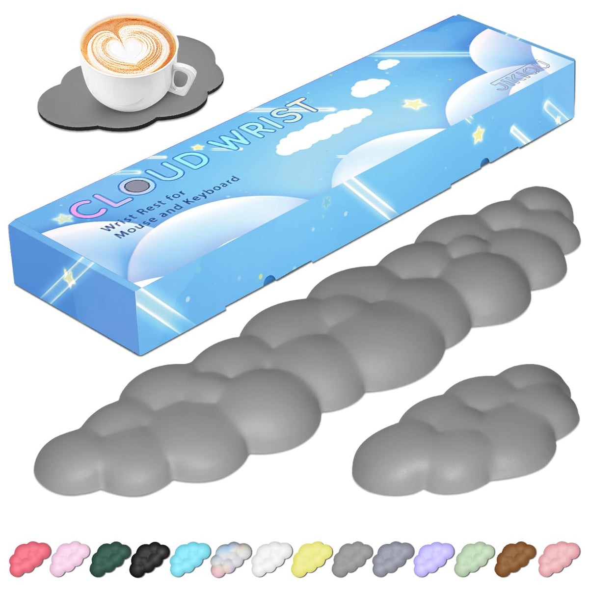 JIKIOU Upgrade Leather Cloud Wrist Rest for Keyboard and Mouse & Cup Pad