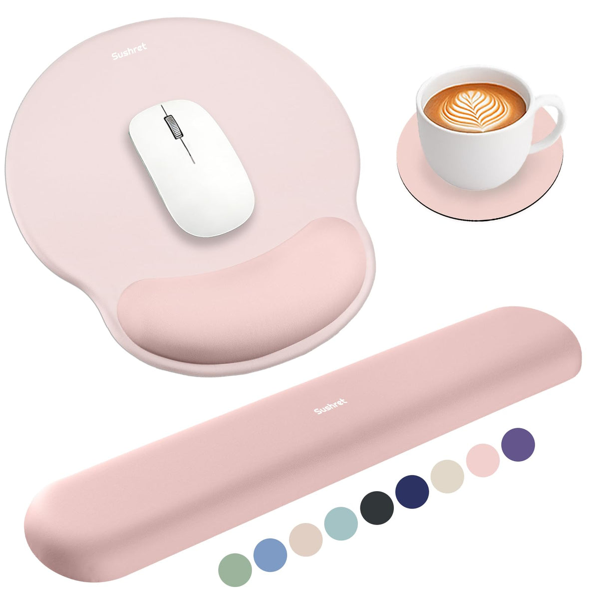 Sushret Mouse Pad and Keyboard Wrist Rest, 3-in-1 Gel Memory Foam Ergonomic Mouse Pad with Wrist Rest Set,Gaming Mousepad Arm Cushion Support for Computer Office Desk Accessories Cute Setup,Sage Green