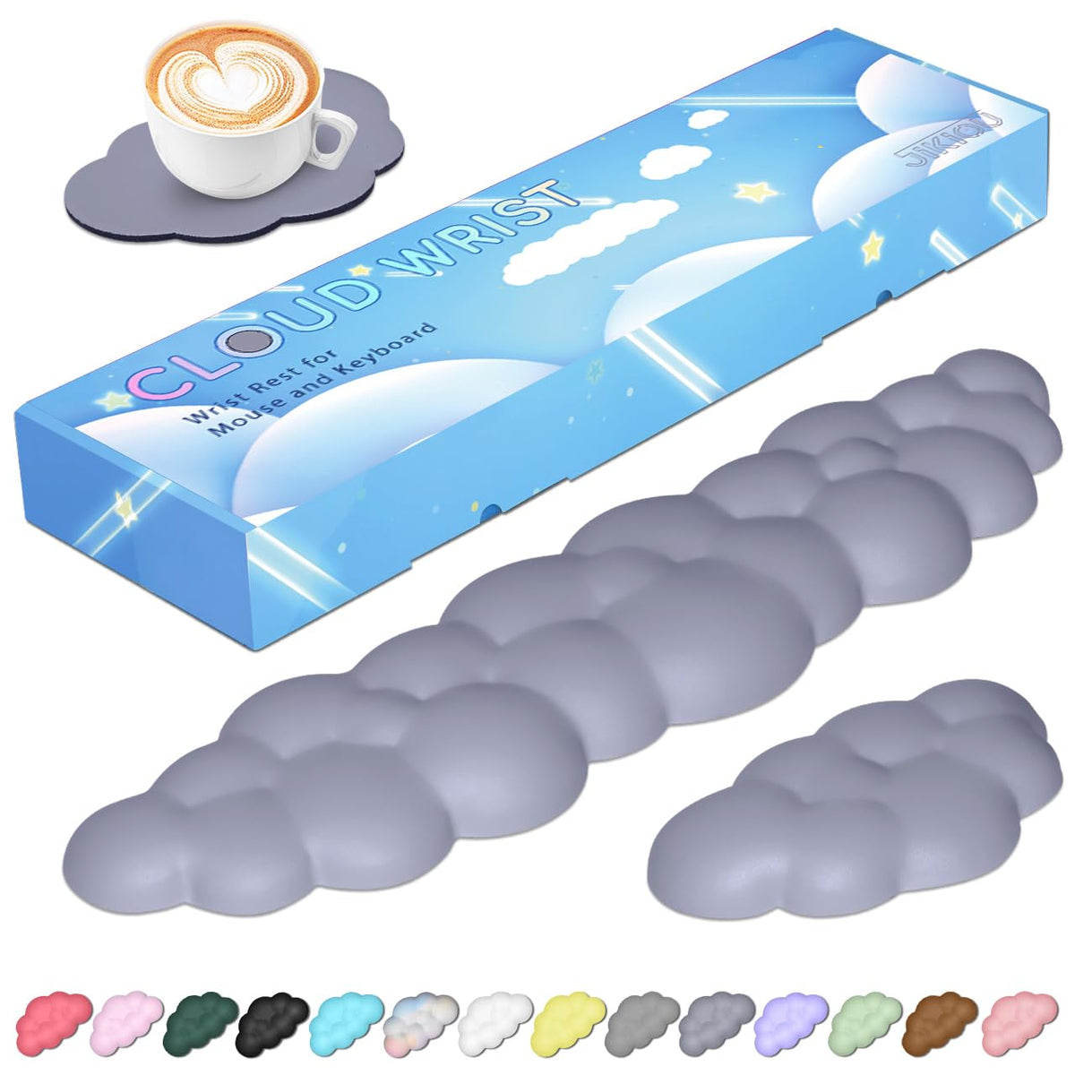 JIKIOU Upgrade Leather Cloud Wrist Rest for Keyboard and Mouse & Cup Pad
