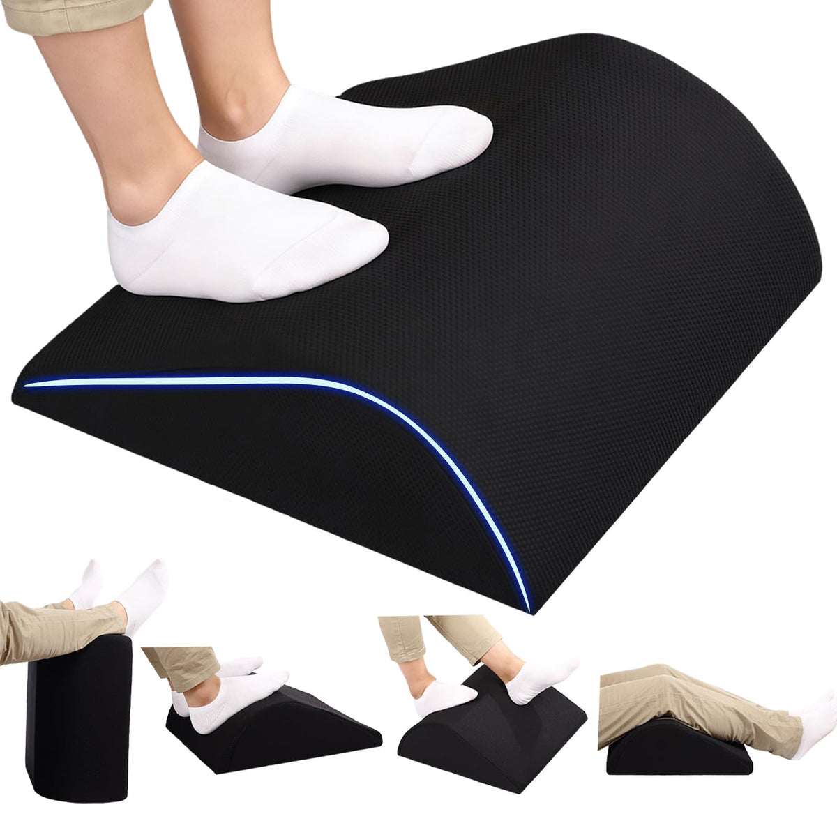 Foot Rest for Under Desk at Work, Ergonomic Under Desk Footrest with Washable Cover for Office, Home & Gaming Leg Elevation Pillow Black