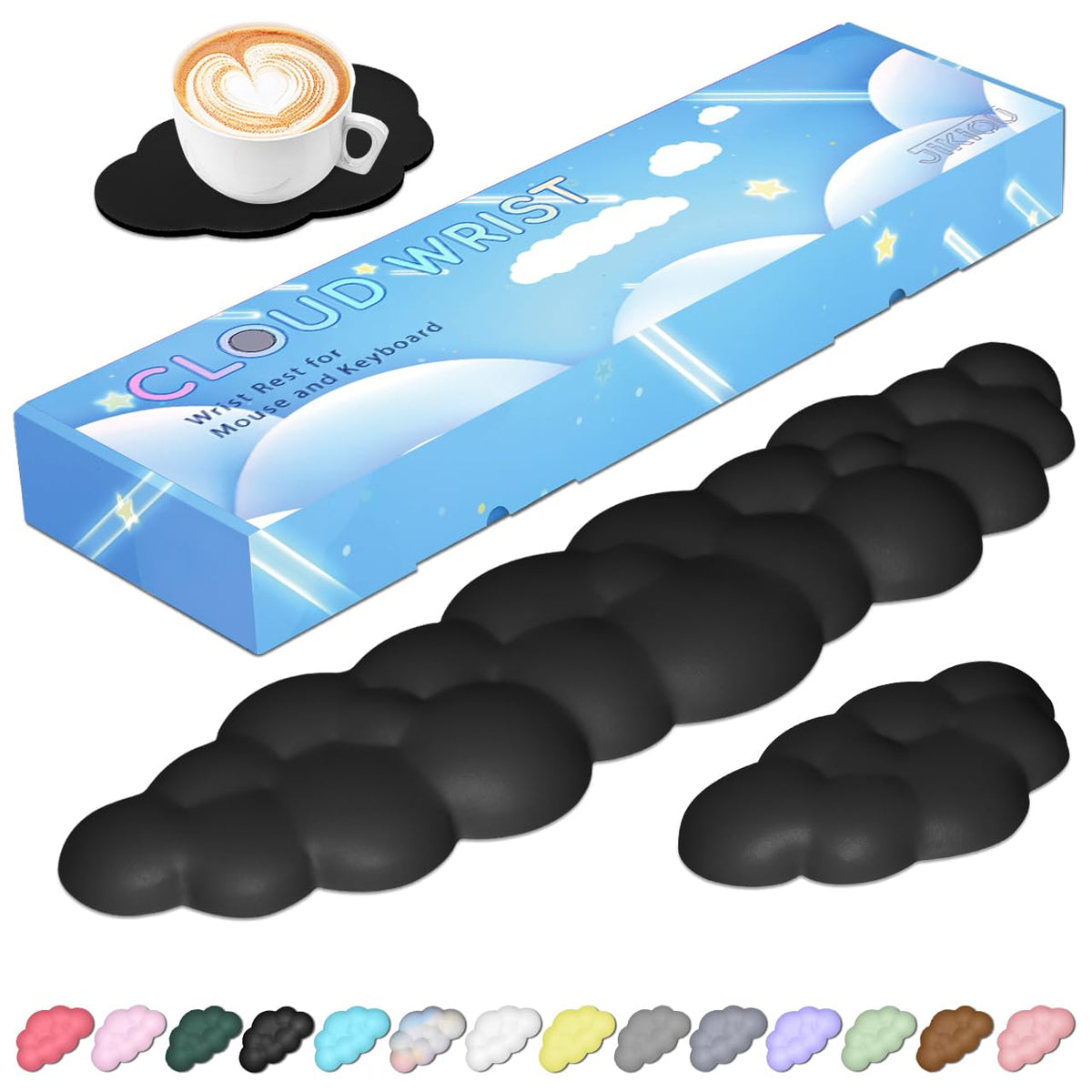 JIKIOU Upgrade Leather Cloud Wrist Rest for Keyboard and Mouse & Cup Pad