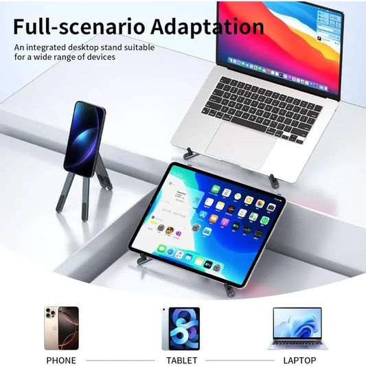 3-in-1 Magnetic Phone Laptop Stand for Desk, 8-Level Height Adjustable Aluminum Alloy Computer Riser, Foldable Portable MagSafe Phone Holder for Laptop Tablet iPhone