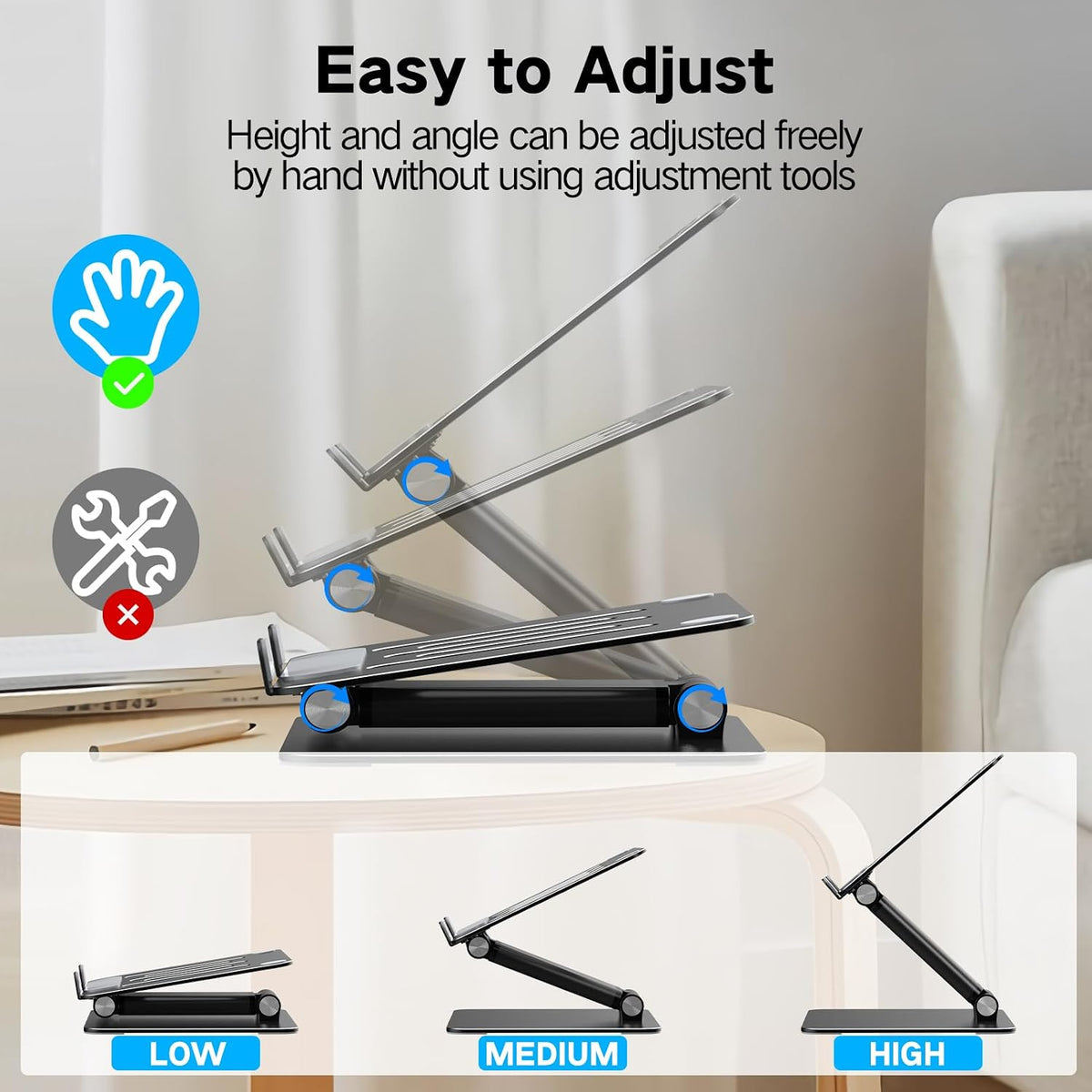Tonmom Adjustable Laptop Stand for Desk, Metal Foldable Laptop Riser