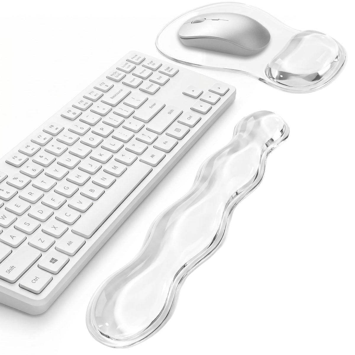 Keyboard Wrist Rest Set — Ergonomic Cloud Gel Wrist Rest Keyboard and Mouse Pad, Non-Slip Desk Accessories for Office and Home（White）