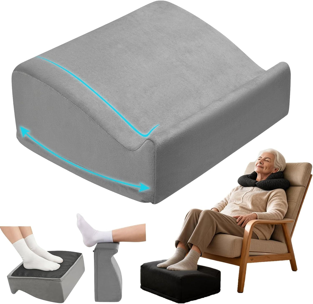 Foot Rest Under Desk with Rocking Base | Gray Velvet