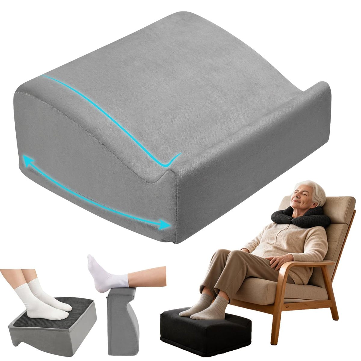 Foot Rest Under Desk with Rocking Base | Gray Velvet