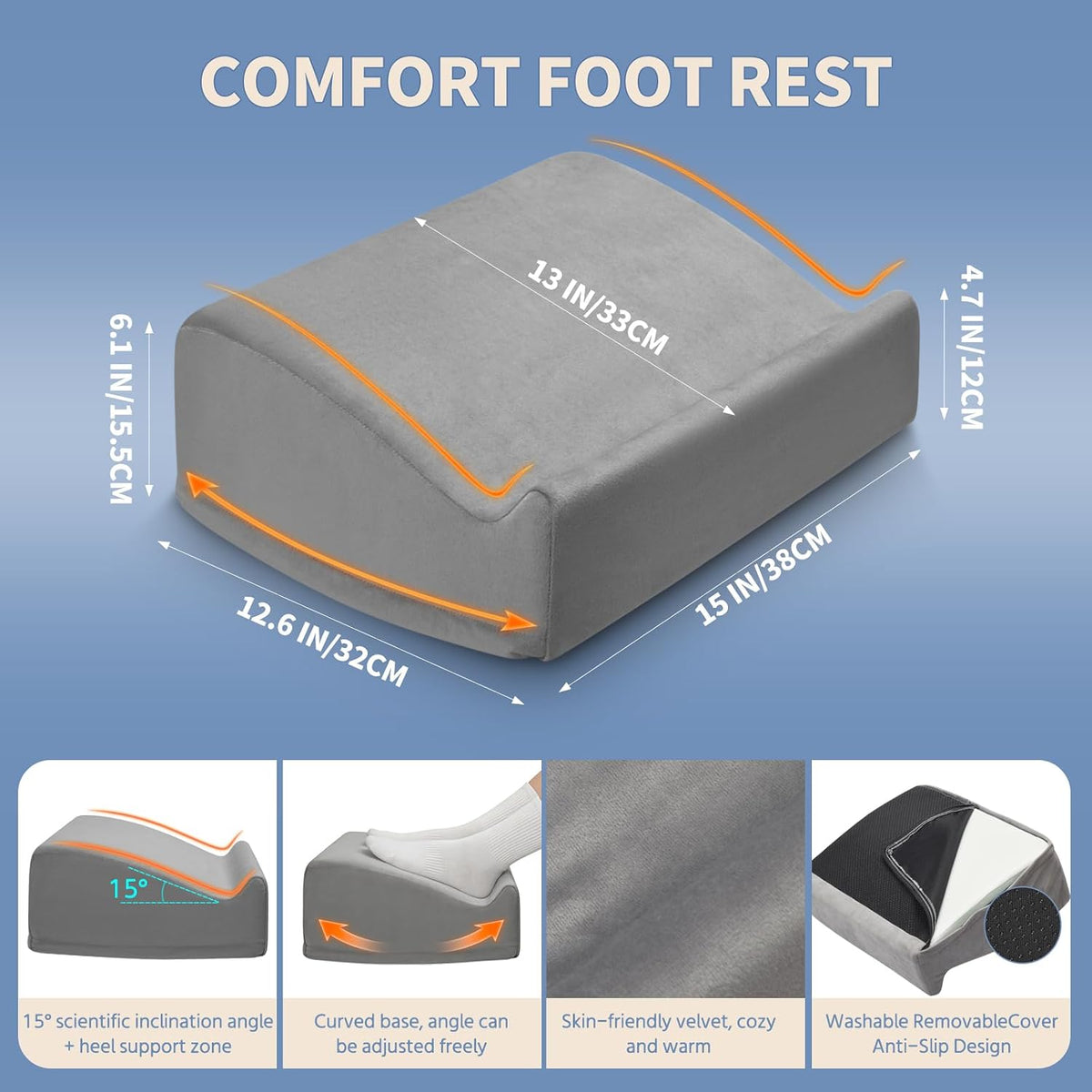 Foot Rest Under Desk with Rocking Base | Gray Velvet