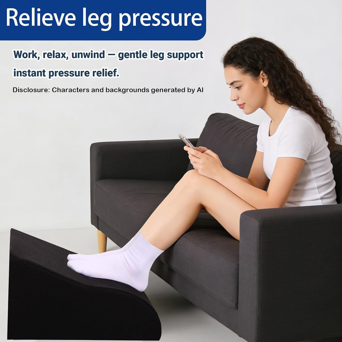Foot Rest for Under Desk at Work, Ergonomic Under Desk Footrest with Washable Cover for Office, Home & Gaming Leg Elevation Pillow Black