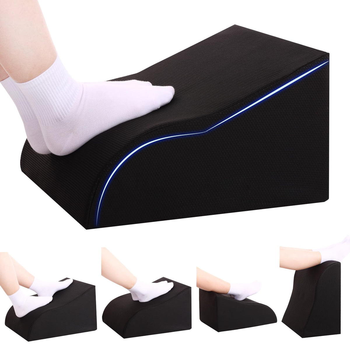 Foot Rest for Under Desk at Work, Ergonomic Under Desk Footrest with Washable Cover for Office, Home & Gaming Leg Elevation Pillow Black
