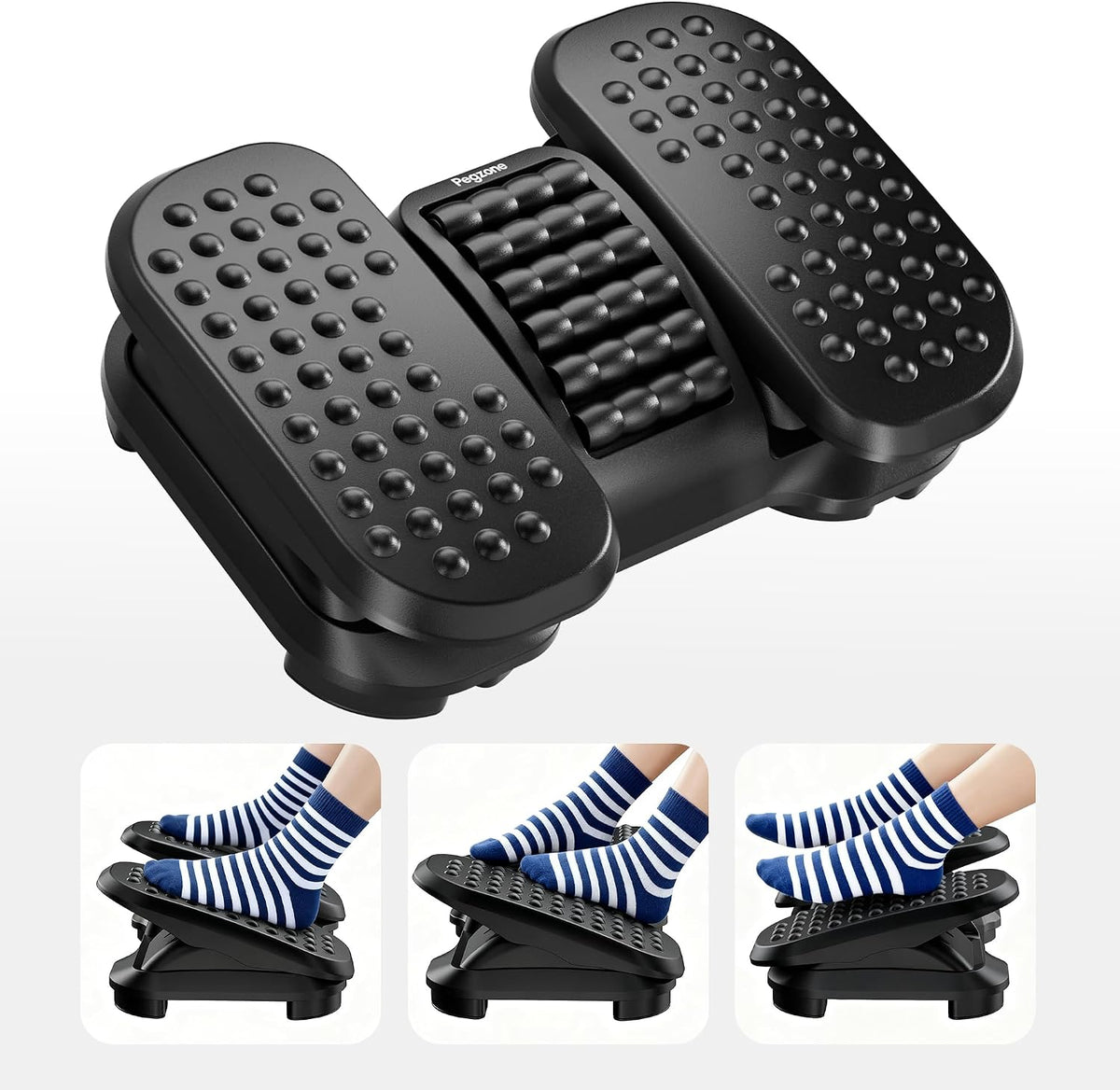 PEGZONE Under Desk Foot Rest with Massage Texture and Roller, 2 Heights