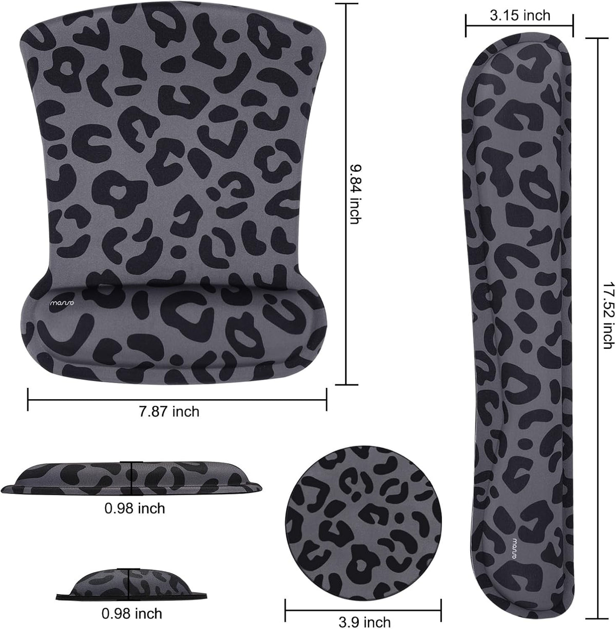 MOSISO Leopard Grain Wrist Rest Support for Mouse Pad&Keyboard Set, Black