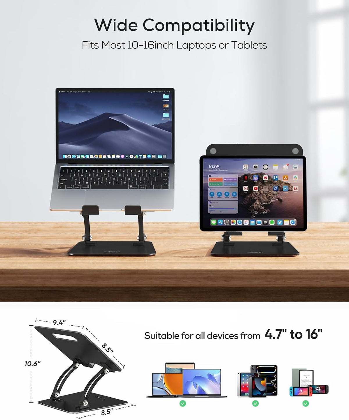 Nulaxy Fully Adjustable Laptop Stand for Desk, Dual Foldable Computer Riser