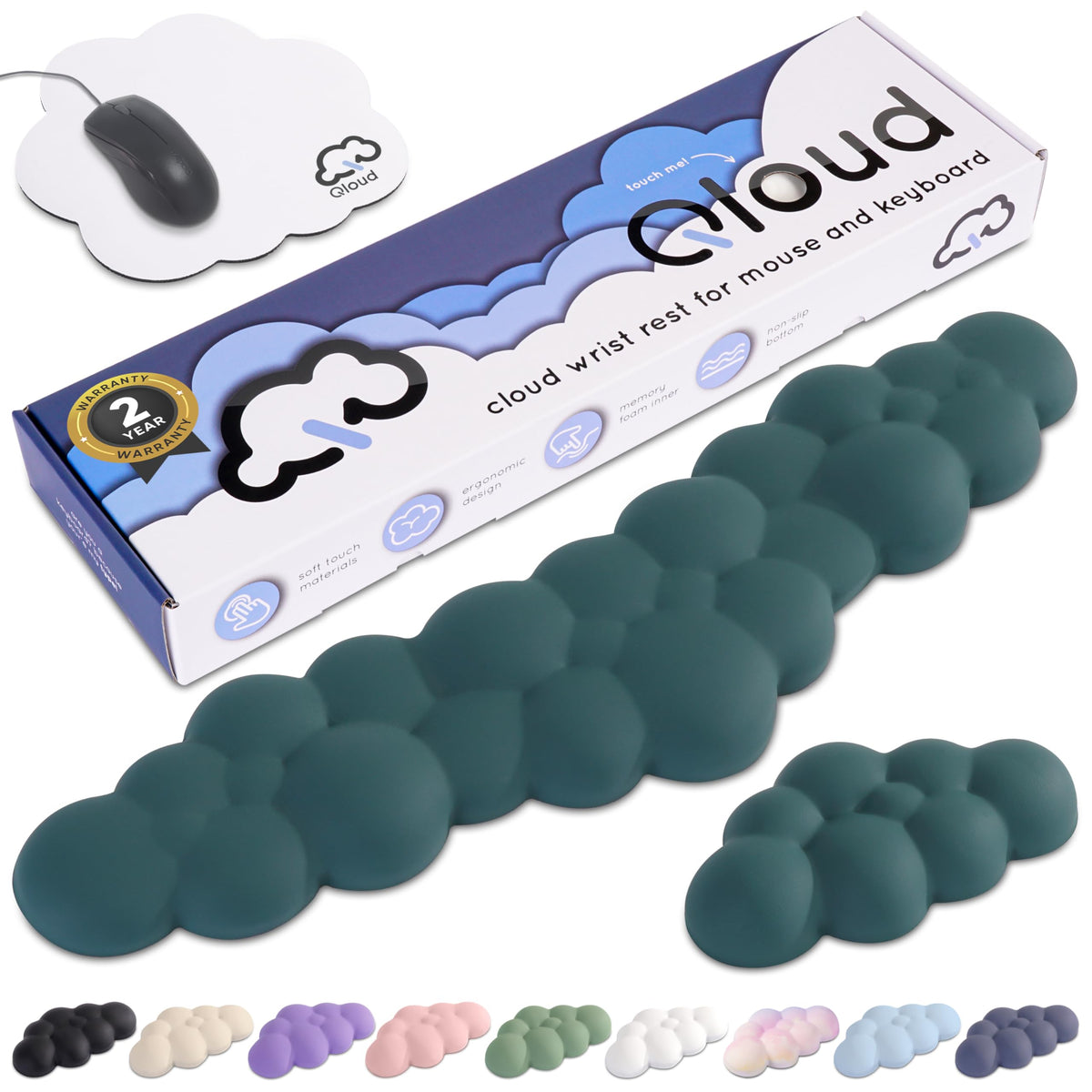 Cloud Keyboard Wrist Rest – Create-ables Qloud Cloud Wrist Rest for Computer Keyboard and Mouse, Ergonomic Memory Foam Wrist Pad with Non-Slip Base, Includes Cloud Mouse Pad – White