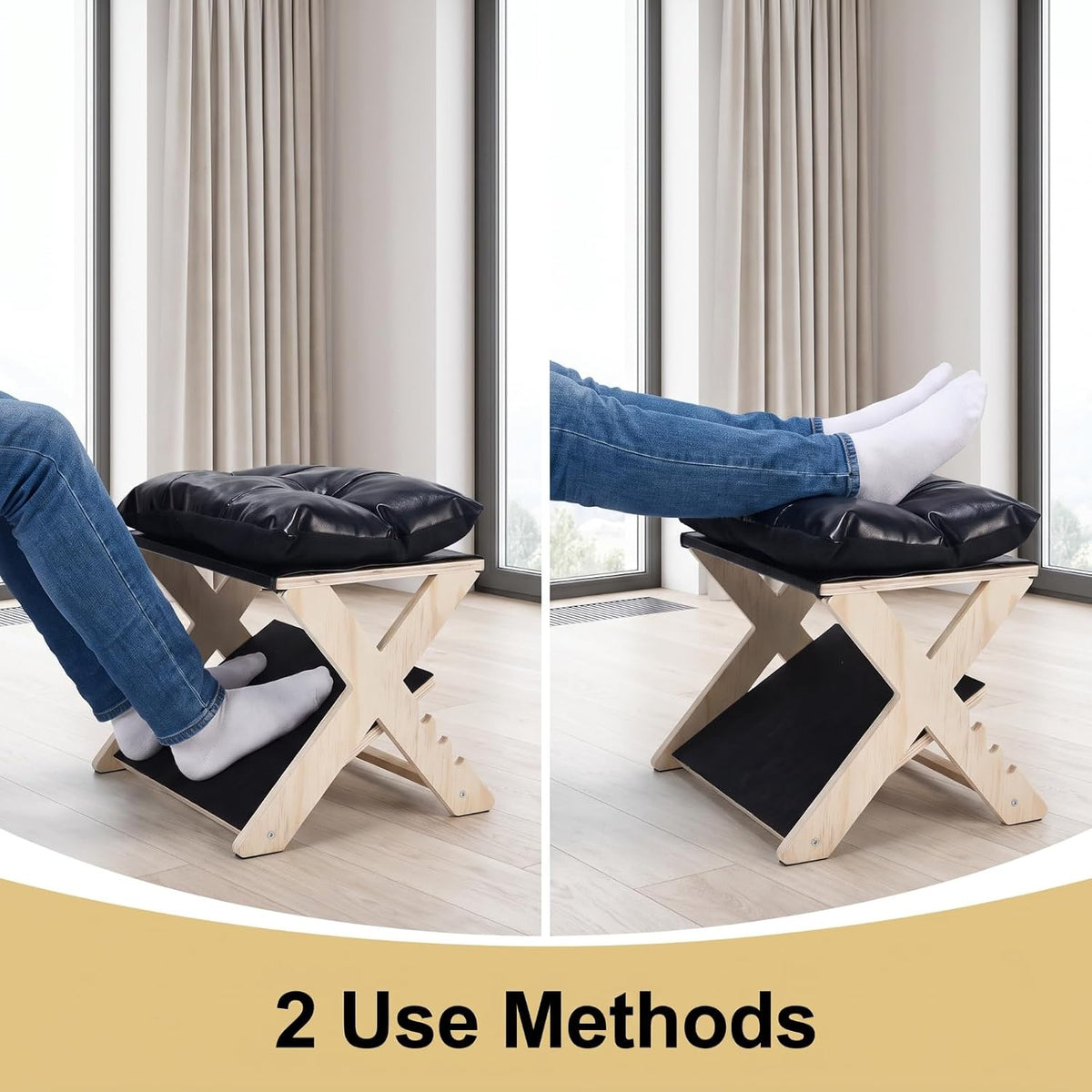 Under Desk Footrest Ergonomic Wooden Foot Stool Foot Rest with 3 Heights