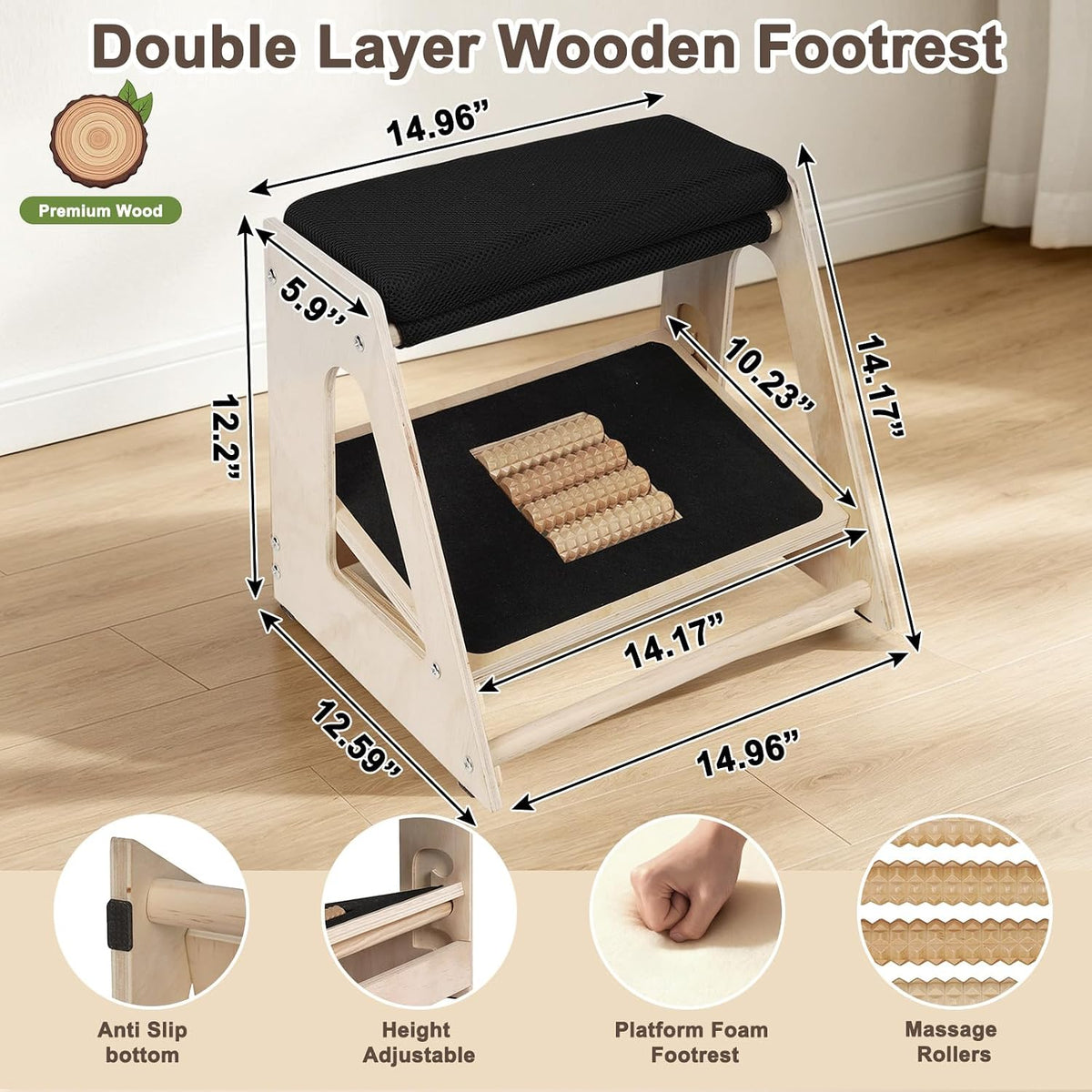 Natheeph Foot Rest Under Desk, Ergonomic Foot Stool with Massage, 4 Height
