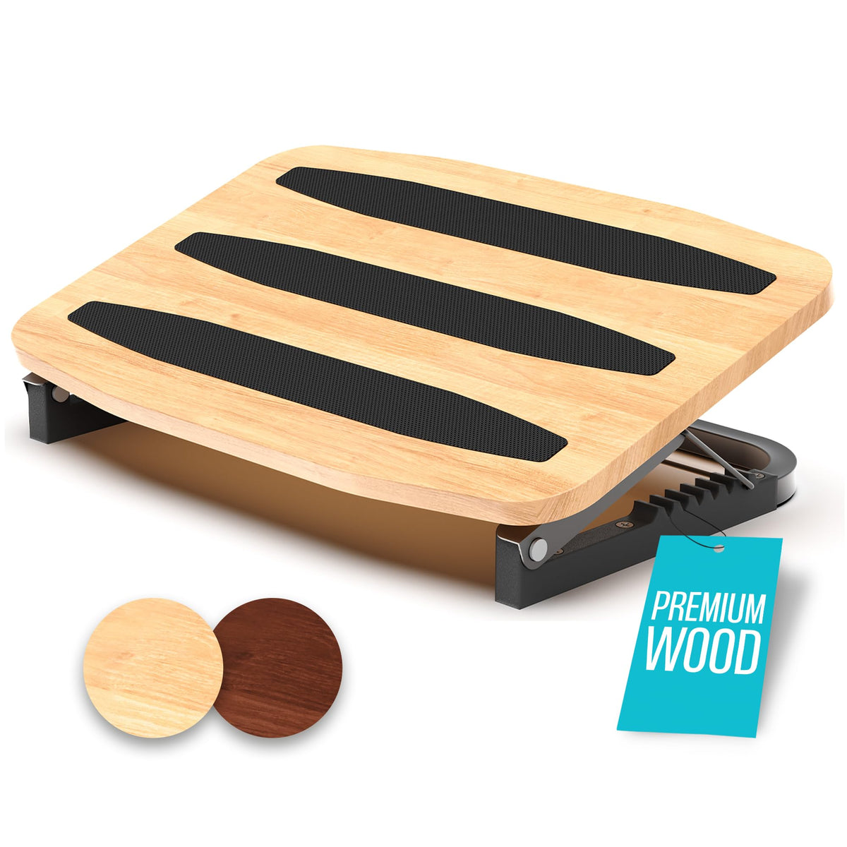 Adjustable Under Desk Foot Stool - Ergonomic Foot Rest with 7 Angles - Walnut