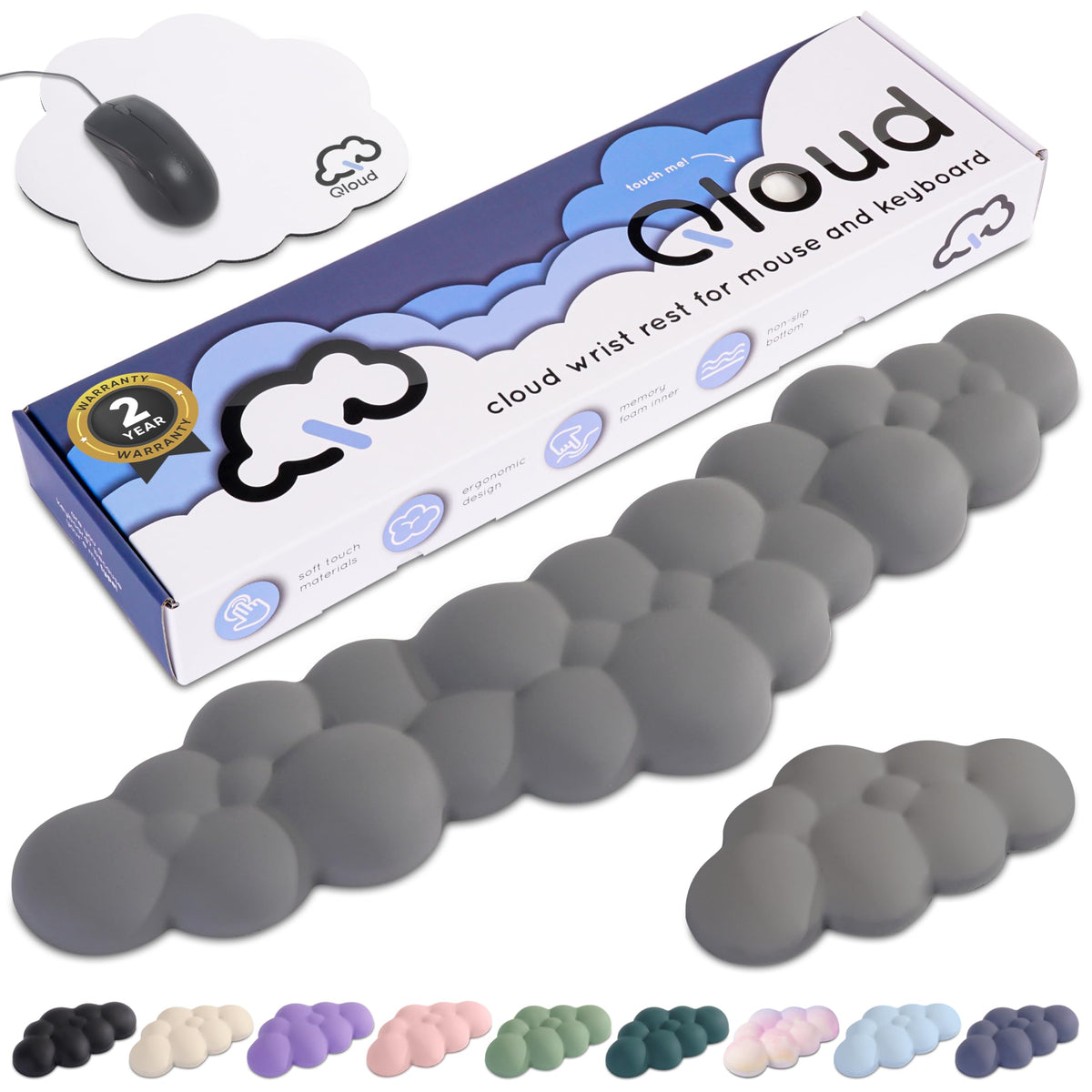 Cloud Keyboard Wrist Rest – Create-ables Qloud Cloud Wrist Rest for Computer Keyboard and Mouse, Ergonomic Memory Foam Wrist Pad with Non-Slip Base, Includes Cloud Mouse Pad – White