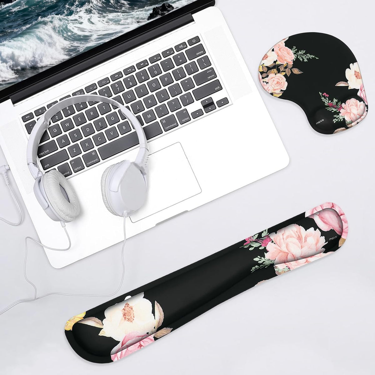 MOSISO Curved Wrist Rest Support for Mouse Pad&Keyboard Set, Black