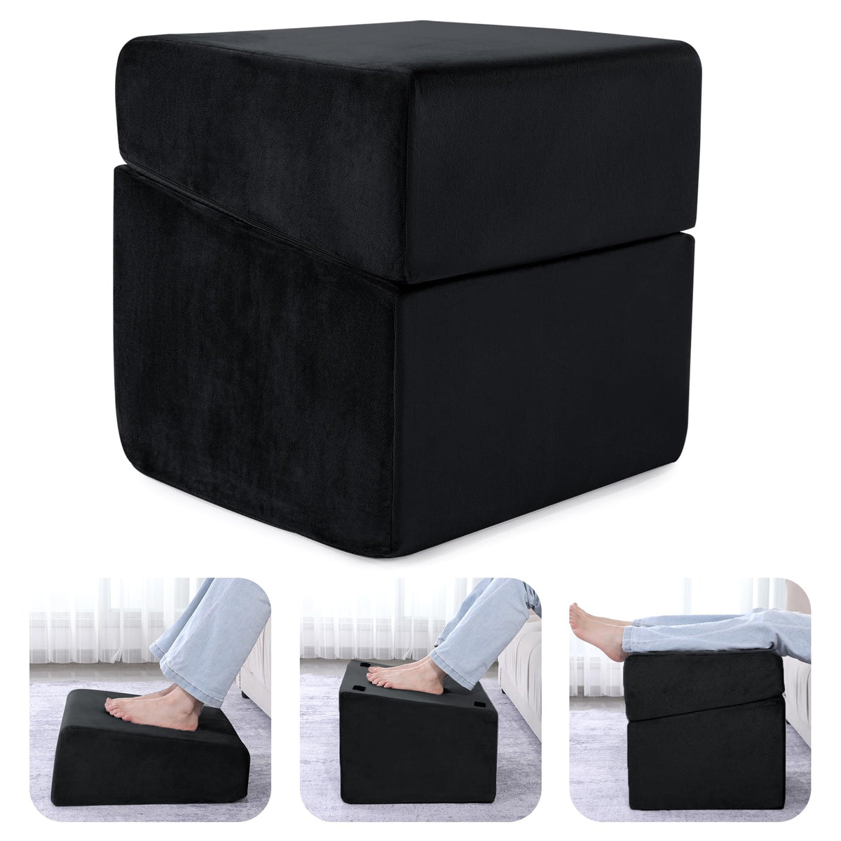 Under Desk Foot Rest, ROYALAY Ergonomic Office Footrest with 3 Adjustable Heights, High-Density Memory Foam Leg Rest for Home, Travel, Airplane with Washable Cover