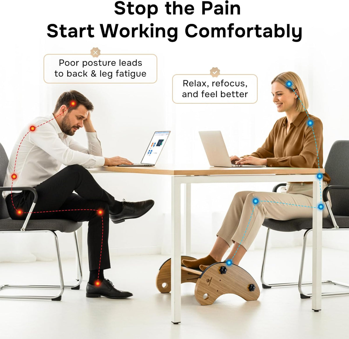 Bamboo Foot Rest for Under Desk at Work, Adjustable Foot Stool, 2-in-1 Reversible Rocking Footrest, Static Leg Rest, 16in Wide Surface, Non-Slip Breathable Pad, Home Office Ergonomic Support at Work