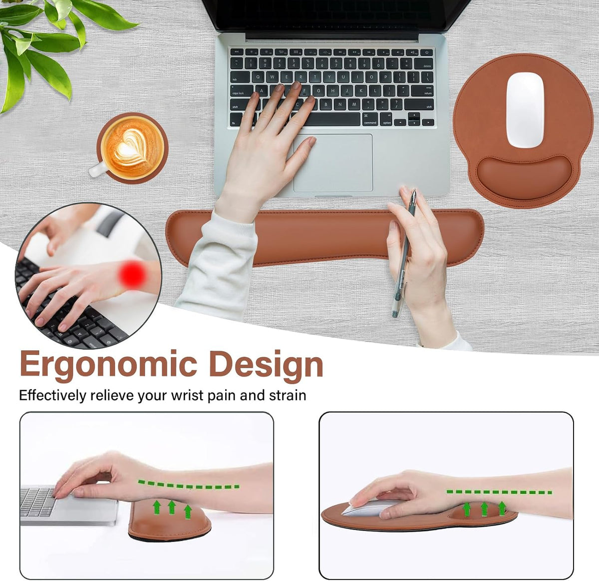 MOSISO Wrist Rest Support for Mouse Pad&Keyboard Set, Brown