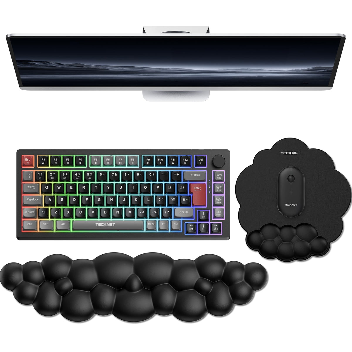 TECKNET Cloud Mouse Pad with Wrist Rest, Ergonomic Cloud Wrist Rest with Non-Slip Base, PU Leather Memory Foam Mouse Pad Wrist Support for Keyboard and Mouse, Pain Relief for Typing, Gaming, White