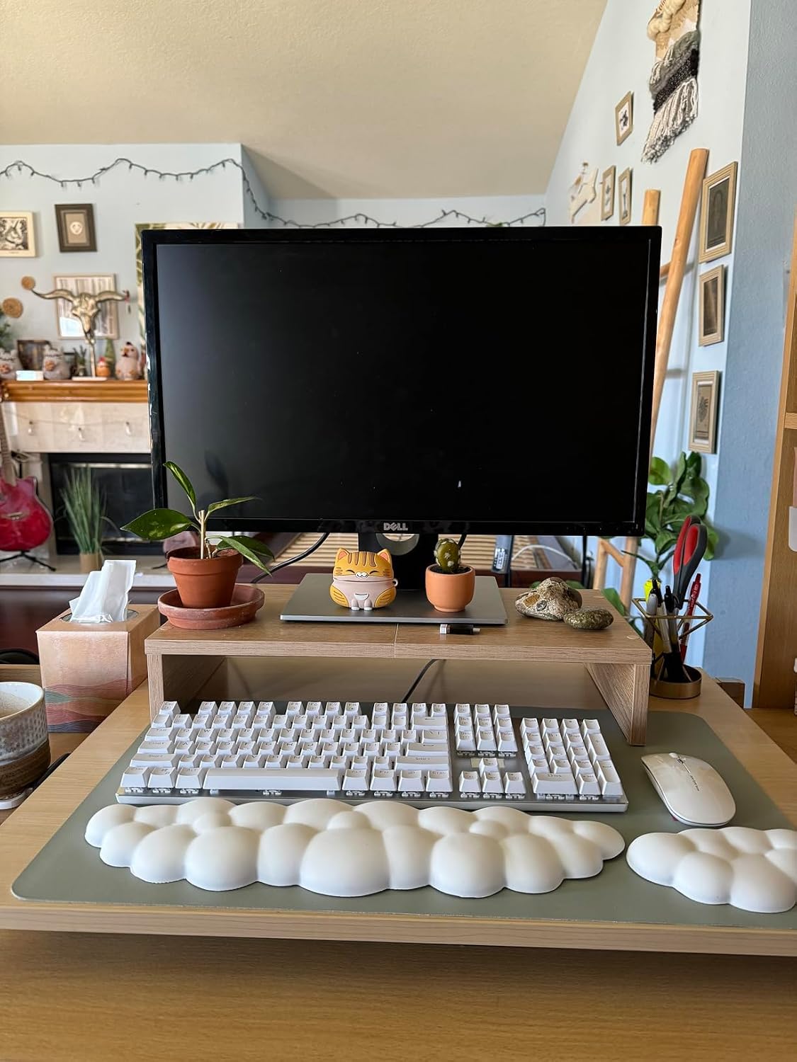 JIKIOU Upgrade Leather Cloud Wrist Rest for Keyboard and Mouse & Cup Pad