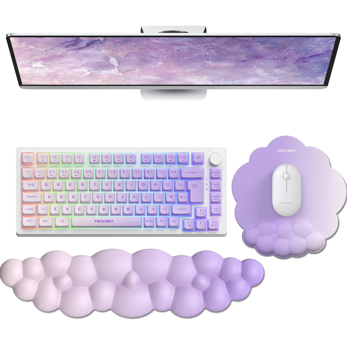 TECKNET Cloud Mouse Pad with Wrist Rest, Ergonomic Cloud Wrist Rest with Non-Slip Base, PU Leather Memory Foam Mouse Pad Wrist Support for Keyboard and Mouse, Pain Relief for Typing, Gaming, White