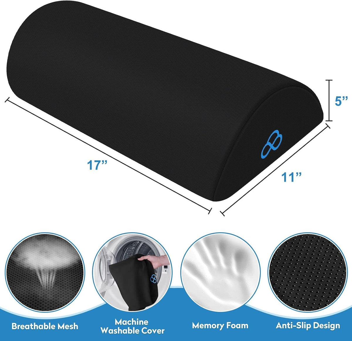 Foot Rest Ergonomic Pillow for Under Desk at Work, Anti-Fatigue,Black/Large