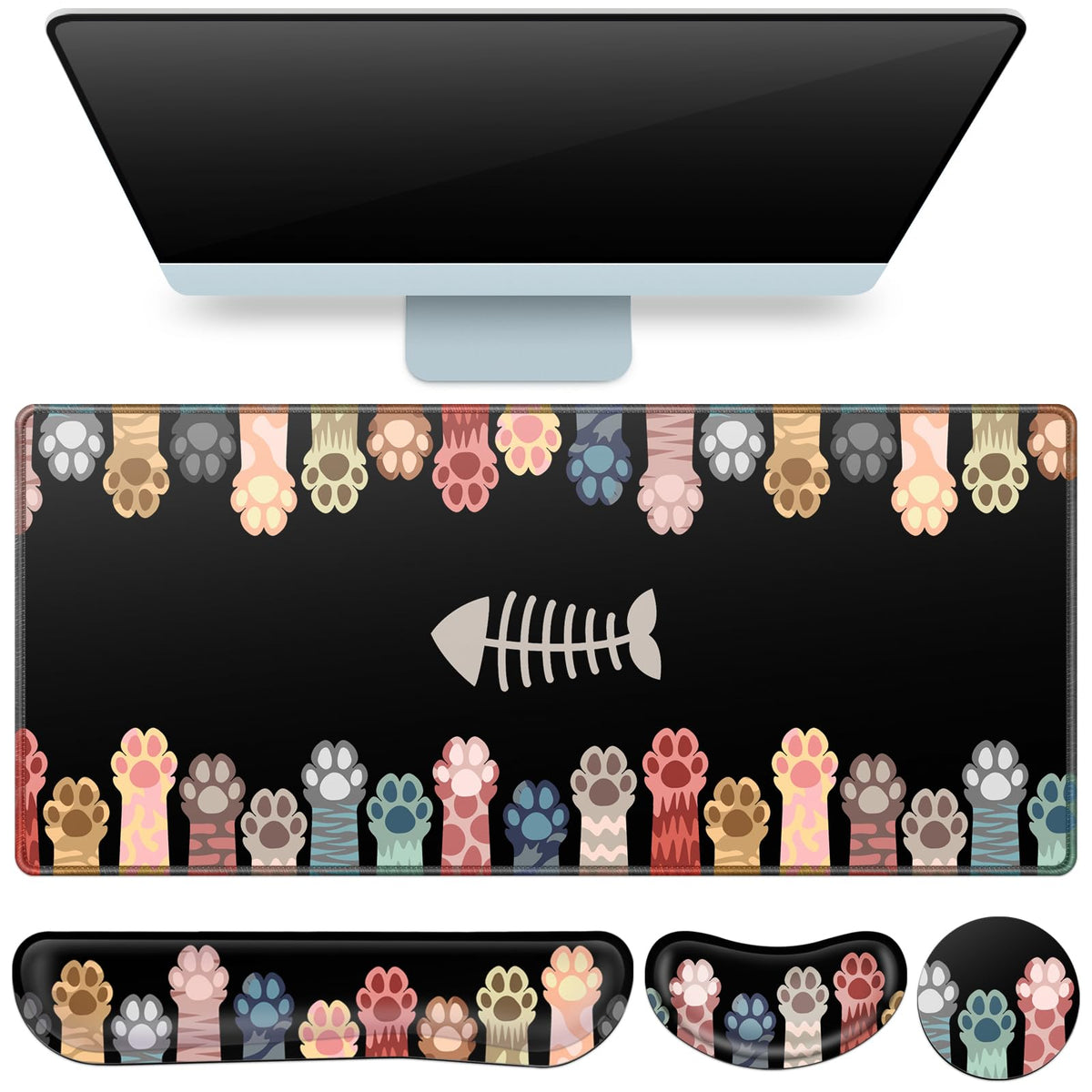 Desk Mat, Large Gaming Mouse Pad with Wrist Rest, 4in1 XXL Mousepad Floral