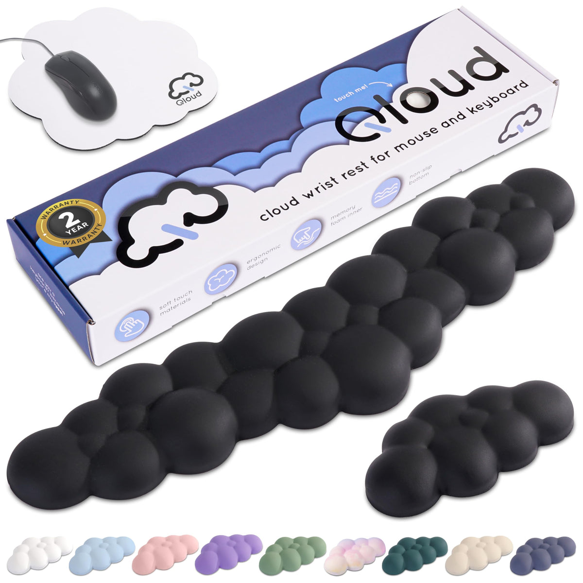 Cloud Keyboard Wrist Rest – Create-ables Qloud Cloud Wrist Rest for Computer Keyboard and Mouse, Ergonomic Memory Foam Wrist Pad with Non-Slip Base, Includes Cloud Mouse Pad – White
