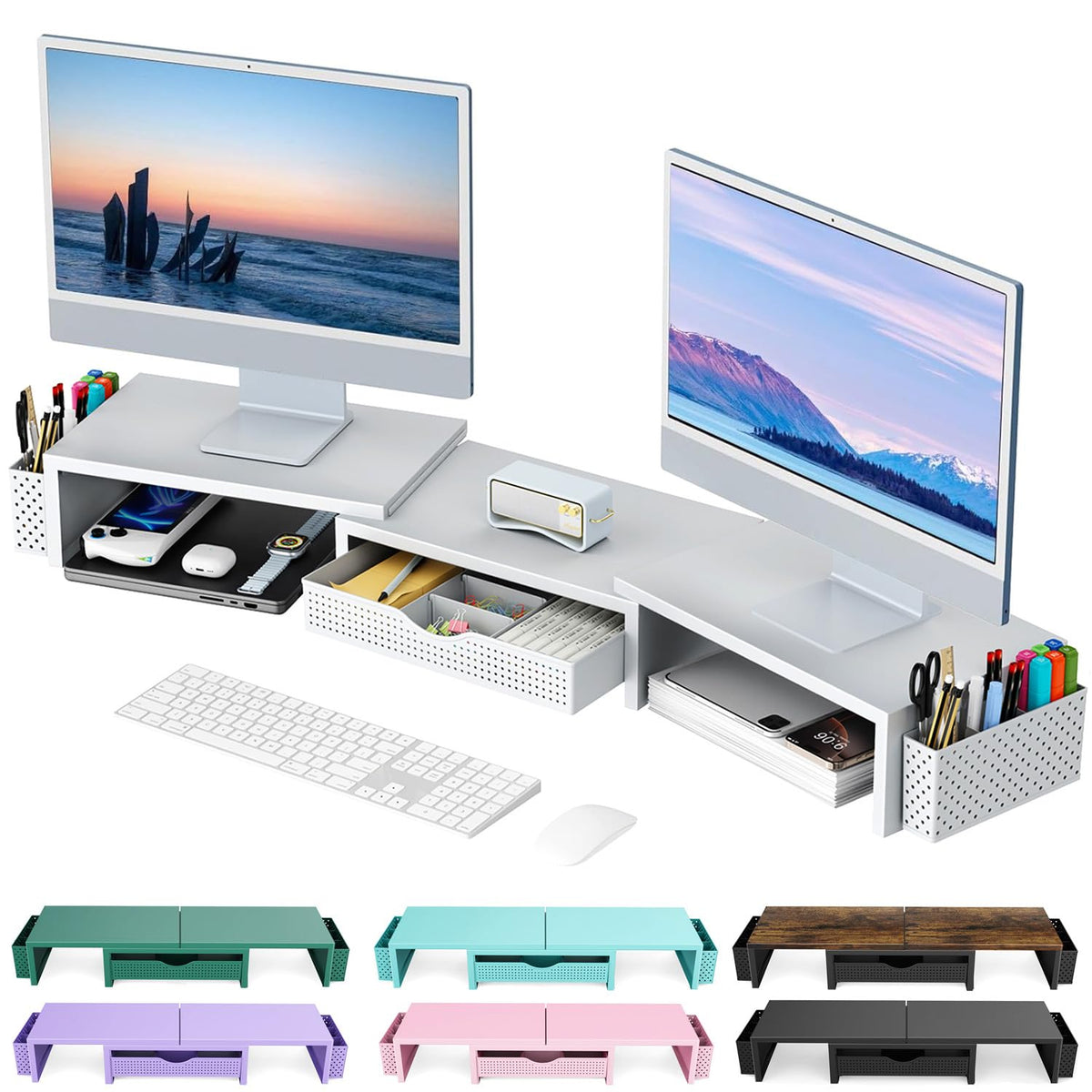 gianotter Dual Monitor Stand Riser With Drawer and 2 Pen Holders