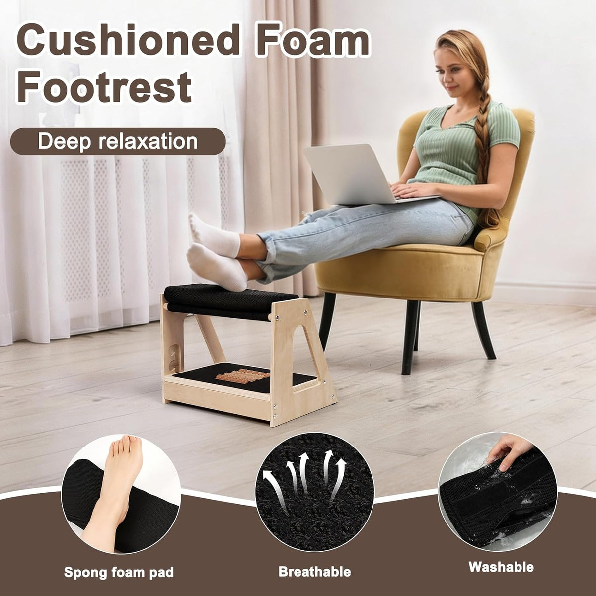Natheeph Foot Rest Under Desk, Ergonomic Foot Stool with Massage, 4 Height